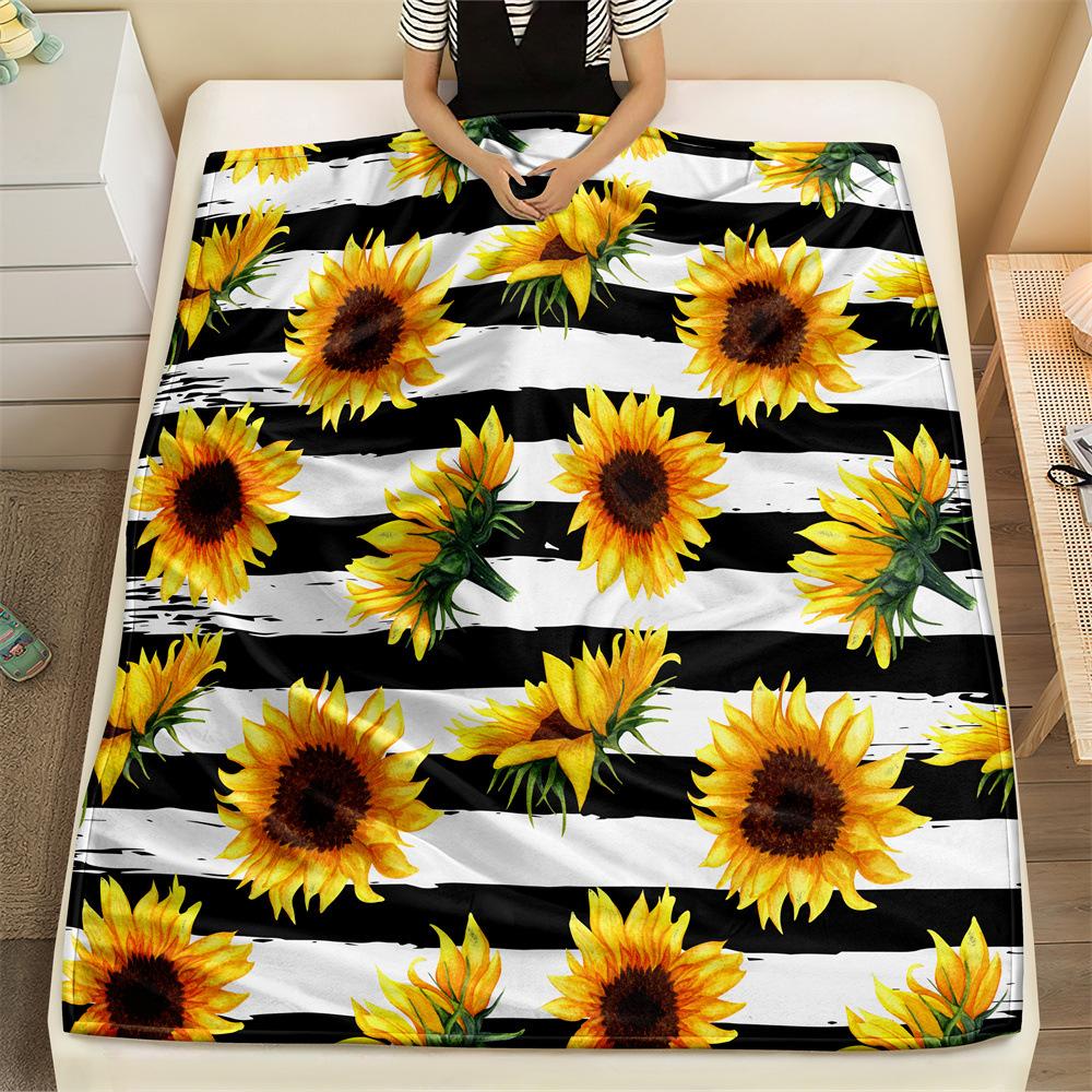 Creative Sunflower Theme digital-printed polyester Bedroom velvet flannel cover blanket Fleece soft sofa cover blankets for beds