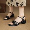 New round head high-heeled sandals casual summer buckle wide strip sandals women's rubber thick sole non-slip large and small size women's shoes