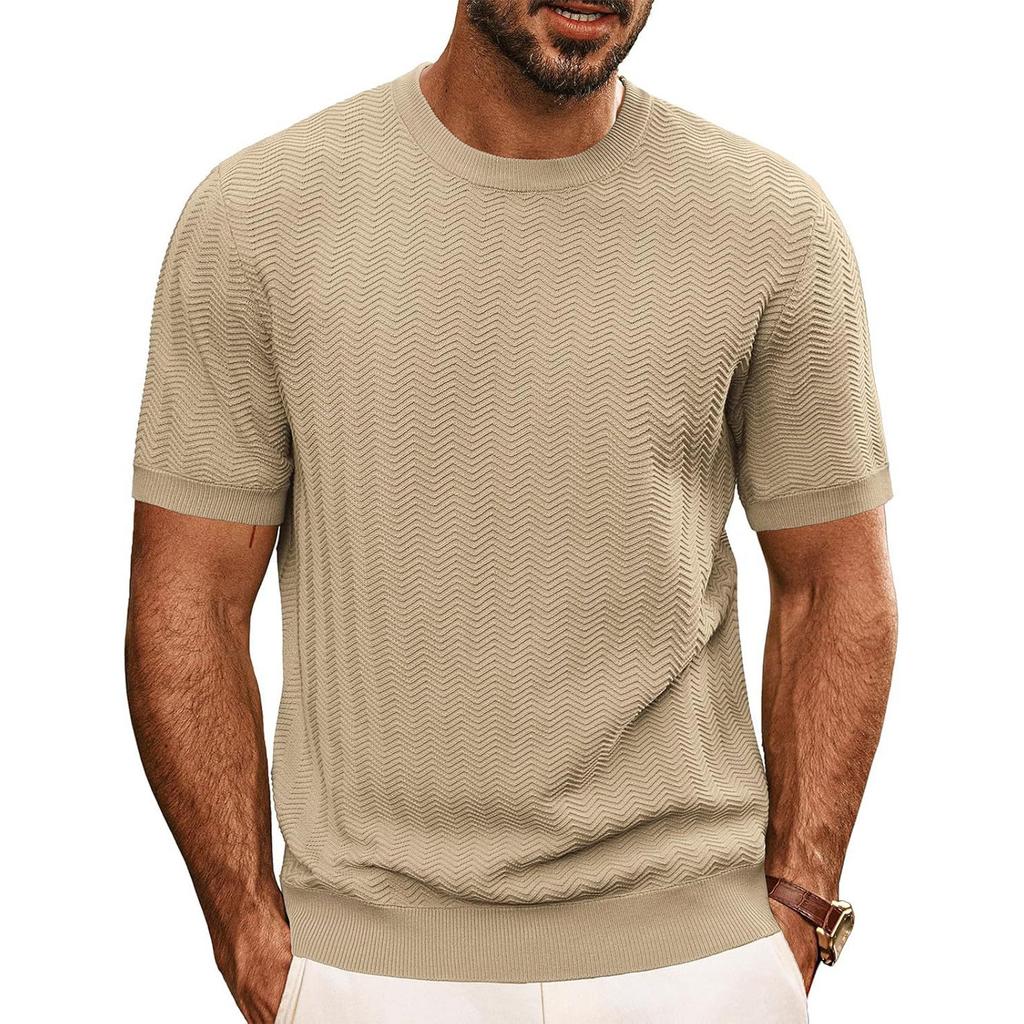 Men's Summer T-shirt Knitted European And American Retro Style Round Neck Long Sleeved Shirt