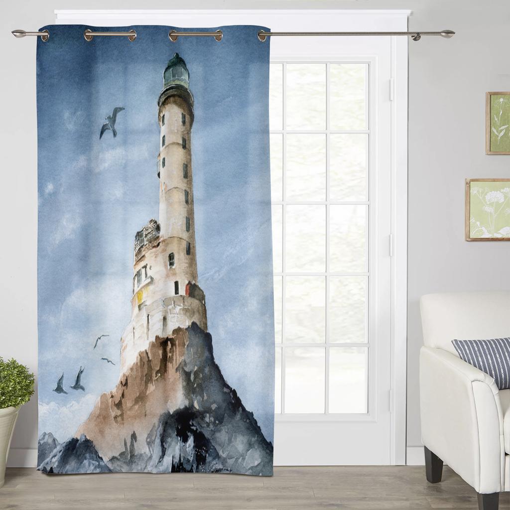Leuchtturm Insel Vintage Aquarell Moderne Fenster Vorhänge für Wohnzimmer Schlafzimmer Vorhang Küche Behandlung Jalousien Vorhänge