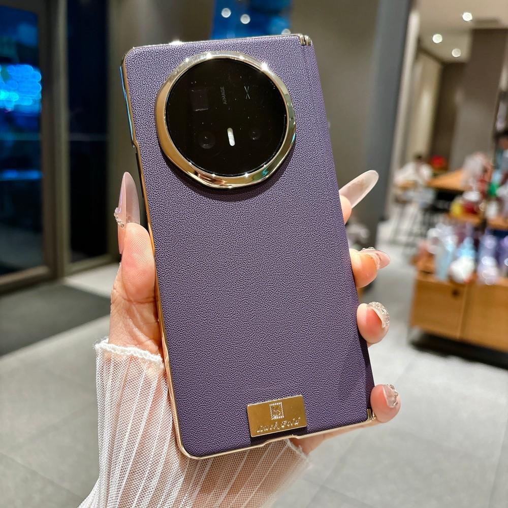 Für Honor Magic V6 Handyhülle Scharnier PC-Schale Verchromter Rahmen Stoßfest Veganes Leder Schutz-Rückseite