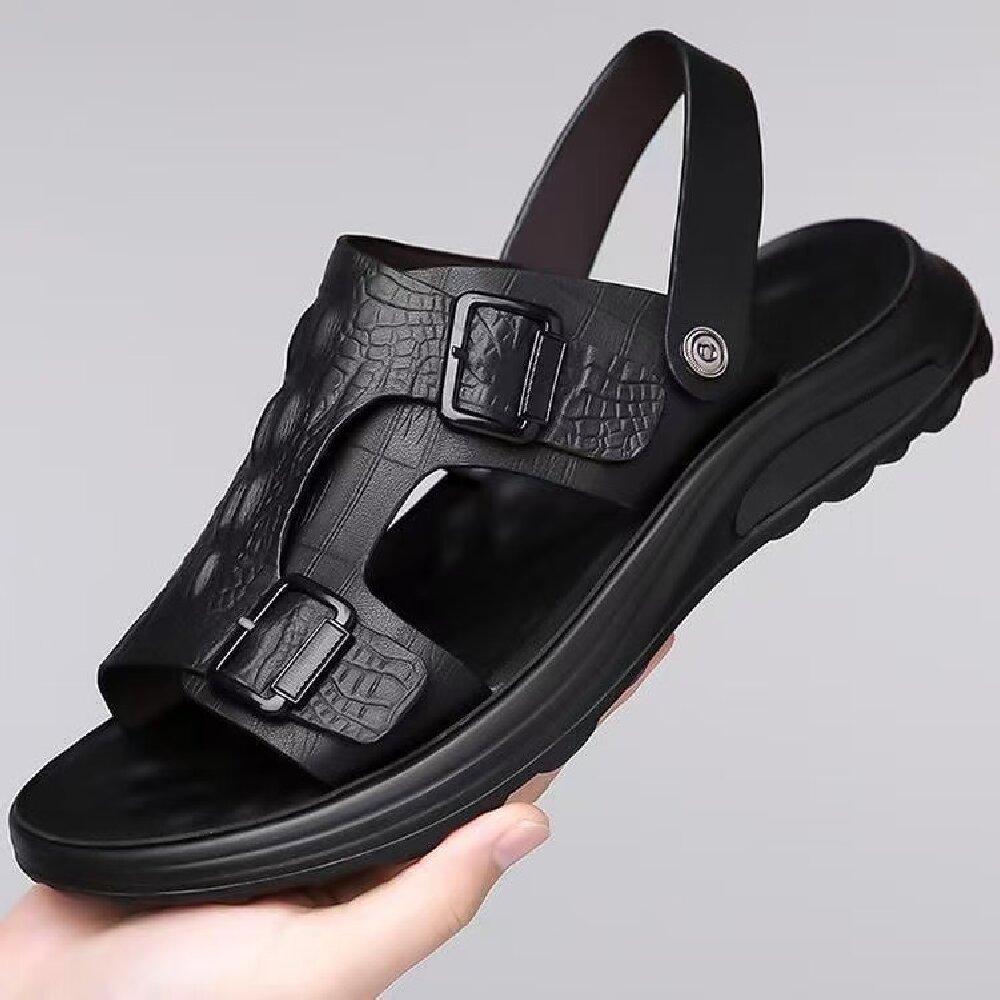 Summer Men's Driving Sandals Waterproof Anti-Slip Soft Sole Beach Shoes Indoor/Outdoor Dual-Use Comfort Slide Flip Flops