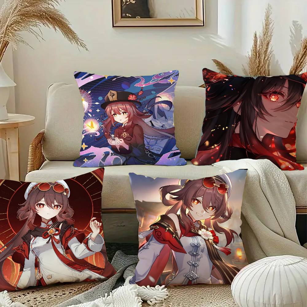 Hu Tao Genshin Impact Game Pillow Case Square Pillow Bedroom Sofa Leisure Comfort Cushion Car Home Decoration