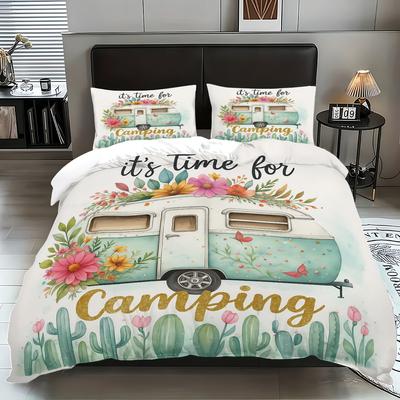 Bed Three-Piece Camper 3D Printed Quilt Cover Pillowcase Sanded Home Textile Kit