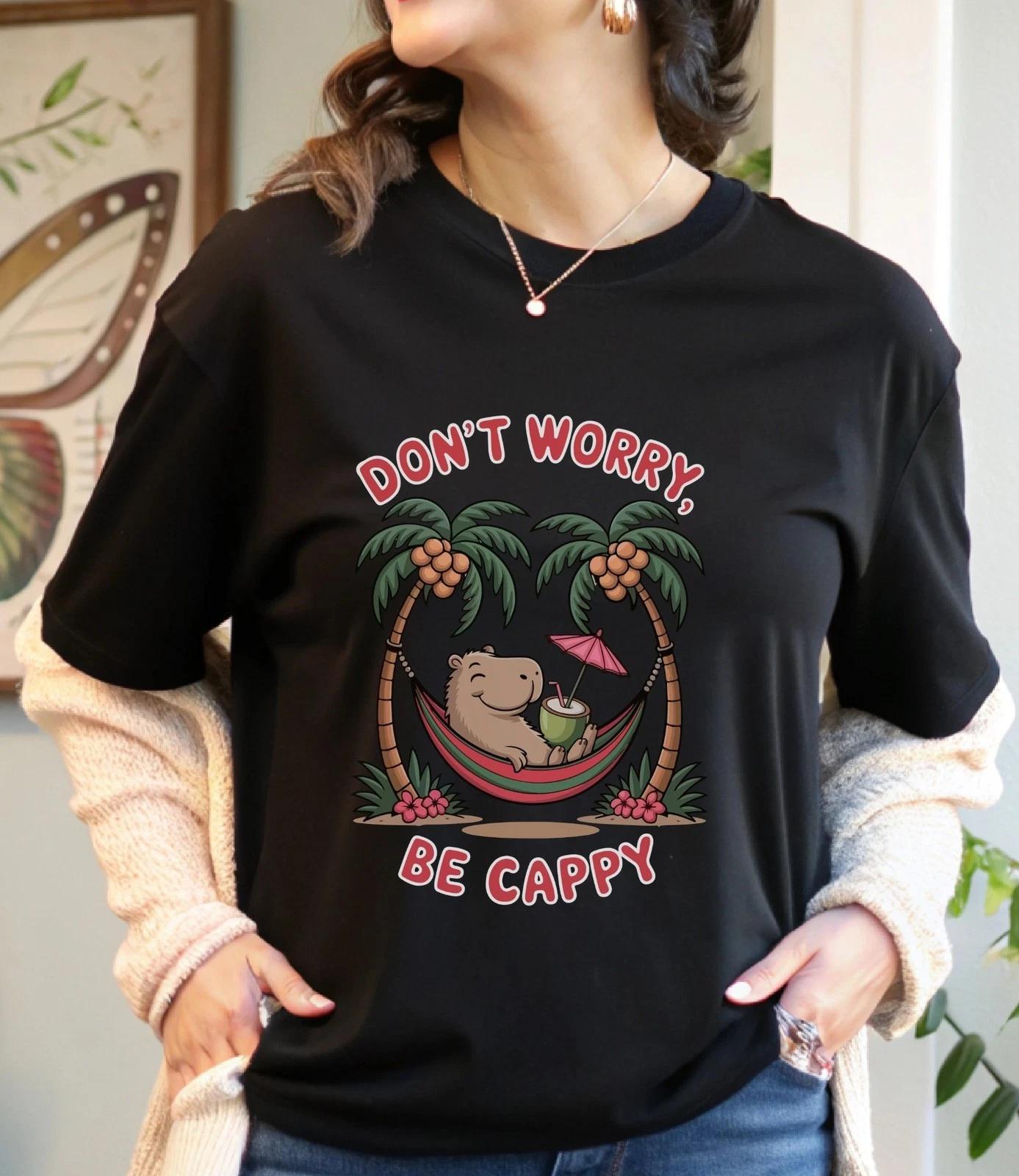 Don t Worry Be Cappy T-Shirt, Cute Capybara, Hammock Shirt, Funny Animal Tee, 2XL