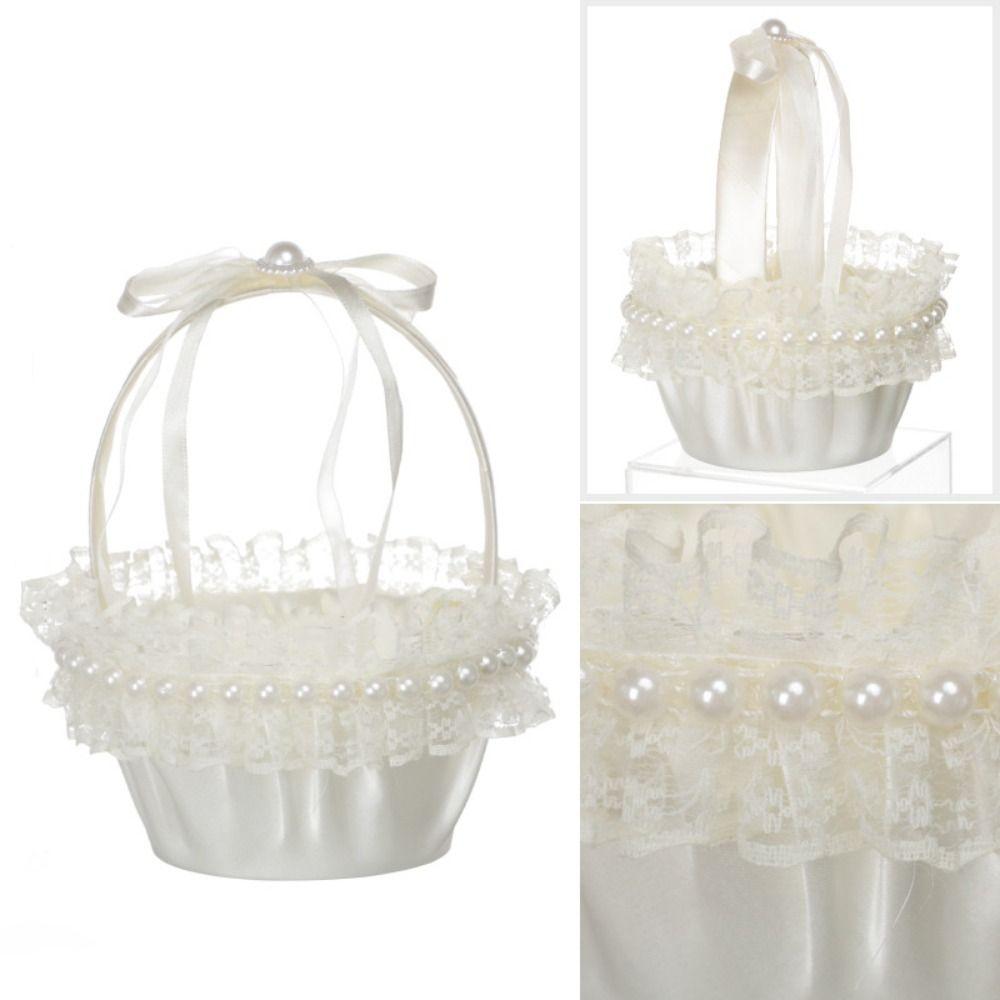 Spets Bröllopsblomkorg Rosblomma Bröllopsfest Dekorationer Mode Satinsnörning Handväska Fest
