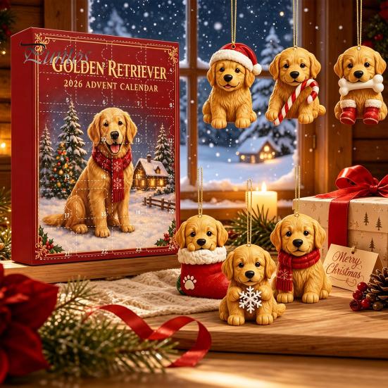 Christmas Advent Calendar Dog 2026, 24 Days Countdown with Pcs Tree Hanging Charms 2D Acrylic Cute Pendants, Lovers Gift for Holiday Decor Gifts