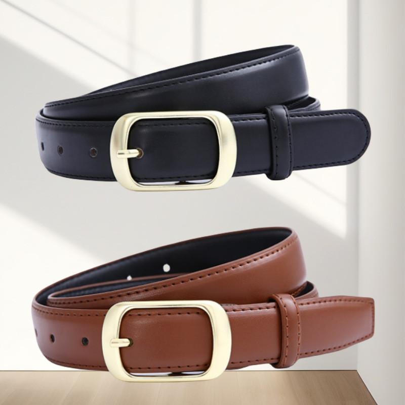 Style Chic Korean Womens Leather Belt With Eyecatching Golden Design Buckle