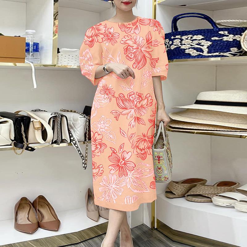 

ZANZEA Женское летнее повседневное платье с круглым вырезом, коротким рукавом и цветочным принтом L розовый