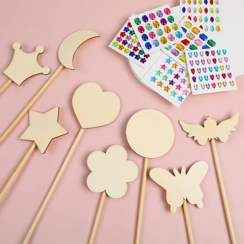 Fairy Wands, Handcrafted Toys, Children's Holiday Gifts, Various Shapes Handmade Wooden Fairy Wands Doodle DIY