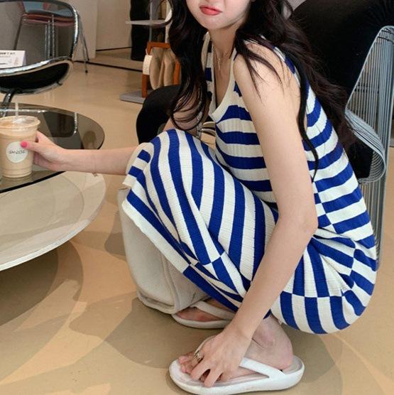 New retro gentle French vest skirt women's summer stripe knitted sweet and salty temperament Japanese dress