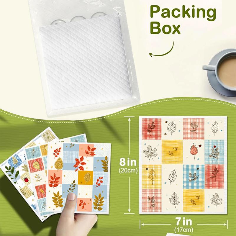 Cleaning Cloth Reusable Kitchen Dish Towels Eco-friendly Microfiber Marple Leaves Plaid Print Dishcloths Lint Free Washable Duster Rags Tea Towels