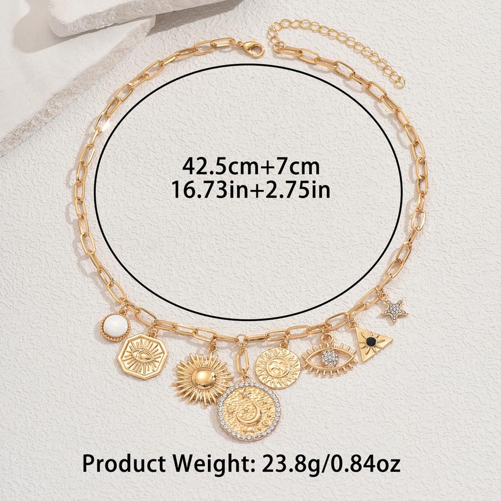 Větrné dámské šperky, geometrické diamanty, slunce, srpek měsíce, víceprvkový design náhrdelníku, všestranný a s luxusním vzhledem