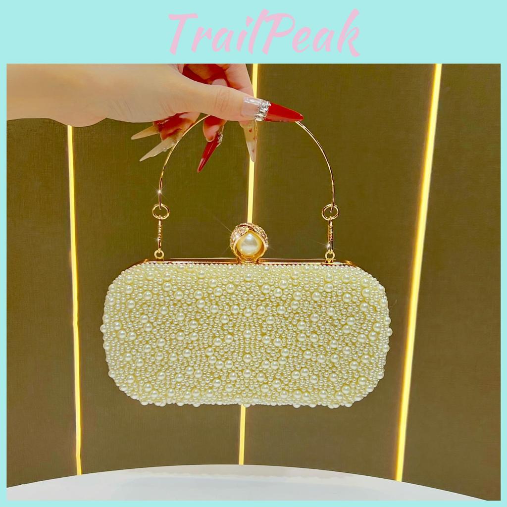 Pearl Evening Clutch Bag With Chain Strap For Formal Events And Night Out