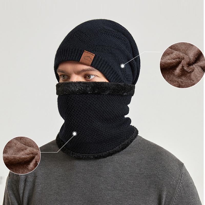 Toamnă Iarnă Bărbați Skullies Beanies Femei Șapcă eșarfă Costum Pulover de catifea Șapcă în aer liber tricotată caldă Lână Șapcă mânecă