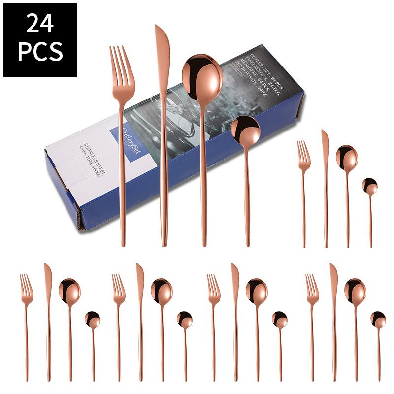 24pcs Gold Dinnerware Set Stainless Steel Steak Knife Fork Coffee Spoon Teaspoon Flatware Dishwasher Safe Kitchen Tablewar