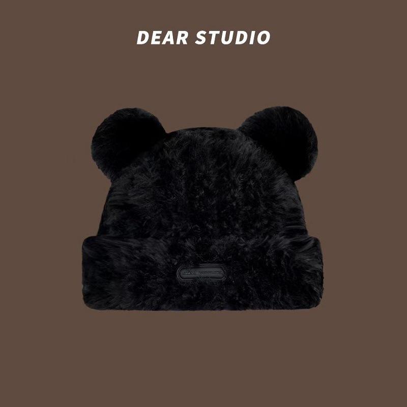 Autumn and winter warm ear protection knitted hat cute bear thickened wool hat versatile plush warm hat