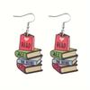 1 Paio Orecchini Pendenti a Forma di Cuore con Design di Libri Colorati Stile Cartone Animato Carino Gioielli in Legno