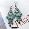 Temperament Retro Turquoise Earrings, Ancient Silver Water Drop Fringed Earrings, Women's Versatile Long Ear Jewelry