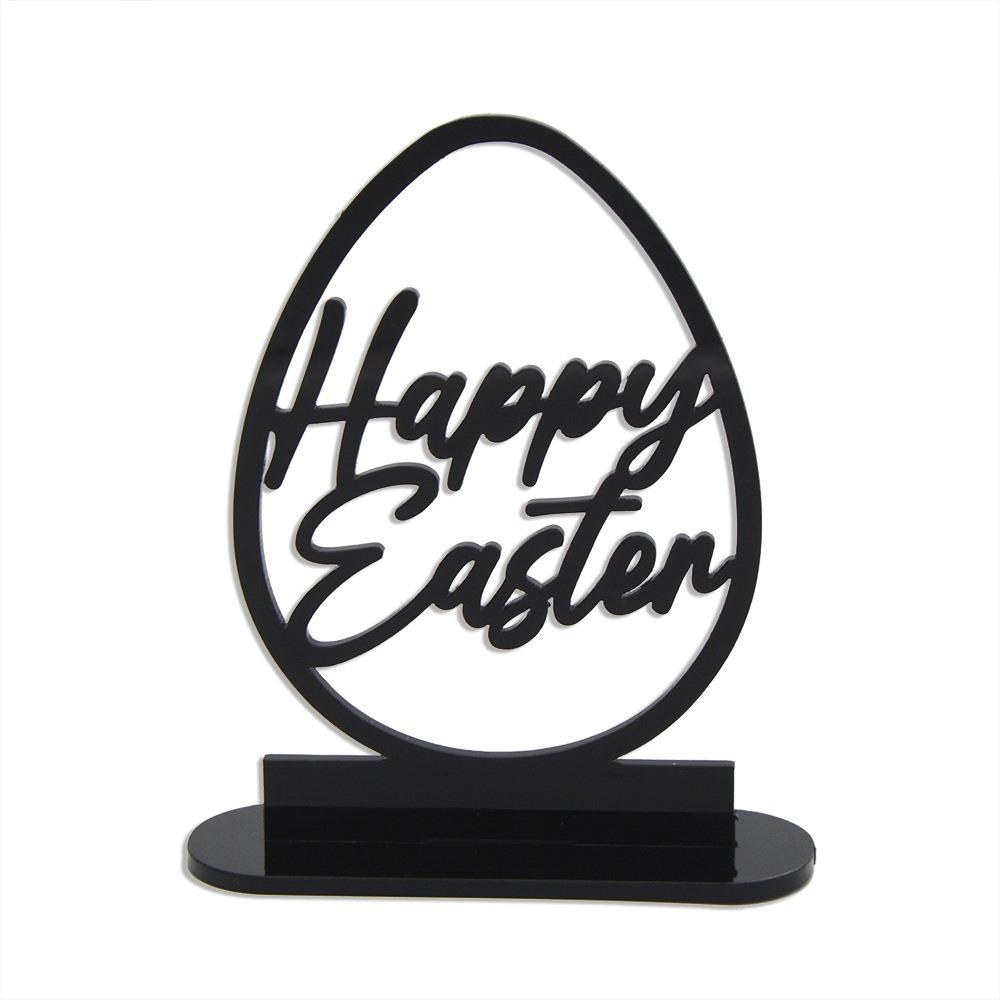 Cartoon Rabbit Easter Decorative Figurines Easter Egg Black Desktop Ornament Acrylic Accessories Hollow Carving Decoration