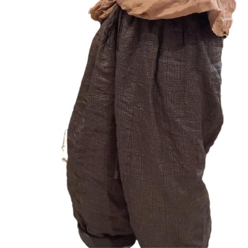 Johnature Woman Winter Niche Vintage Style Drawstring Wide Leg Pants Loose Casual Personality Retro Pants