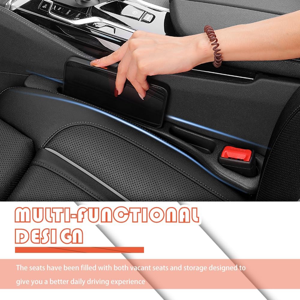 2PCS Car Seat Gap Filler Organizer With Storage Slots,Upgraded Car Gap Filler For Storing Phones,Keys,Items,Plug & Play No Drop Seat Guard For Cars