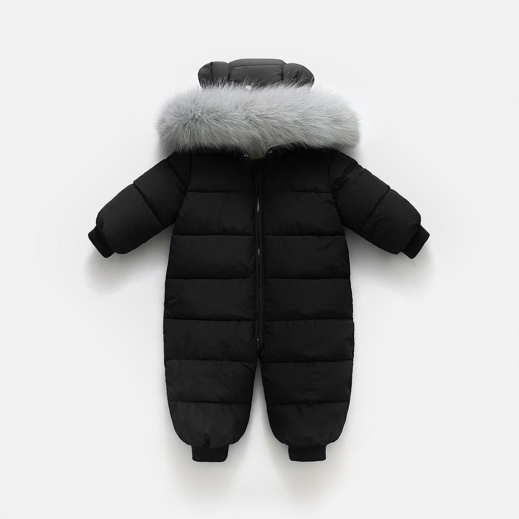 Winter Baby Jumpsuit with Fur Collar and Velvet Lining