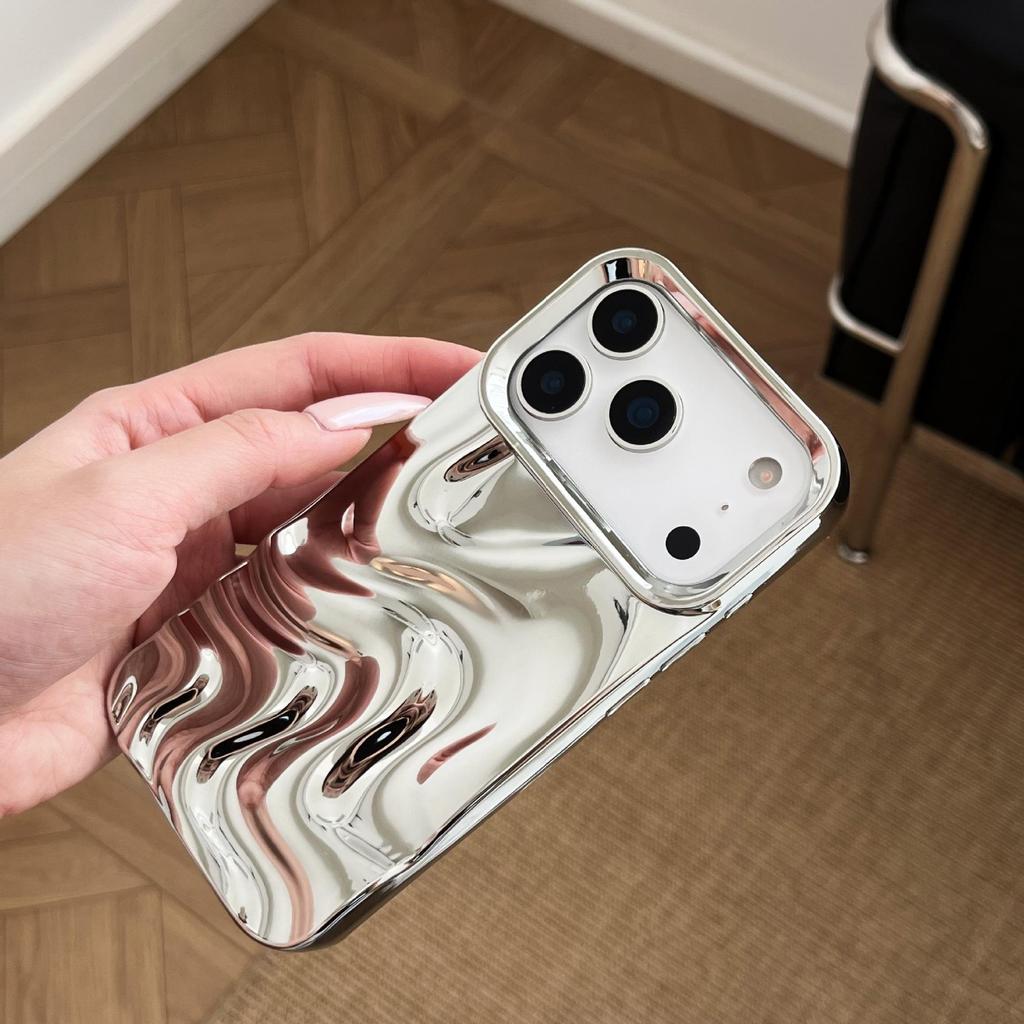 Premium Electroplated Silver Ripple Pattern Case for iPhone 14 Pro Max / 15 / 16 / 17 Pro