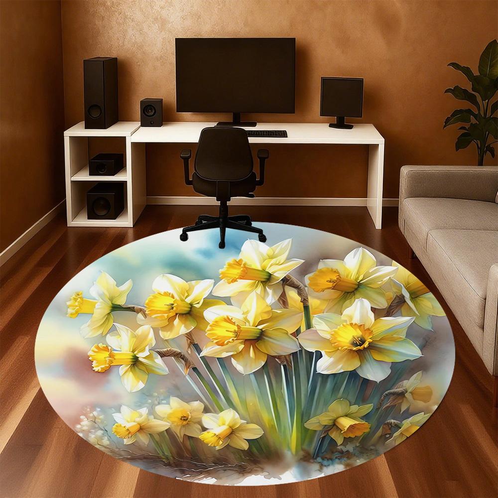 1pc Daffodil Spring Round Chair mat Area Rug - Non-Slip, Floor Mat for Office, Bedroom, and Indoor Decor c1118158
