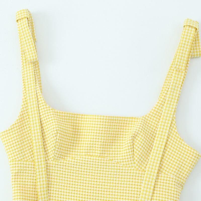 Kaslead New Women Clothes Western Style Fashion Bowknot Decoration Small Plaid Dress 2180305