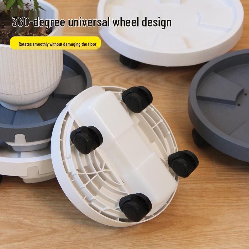 Round Plastic Rolling Flower Pot Tray with Drainage and Water Collection