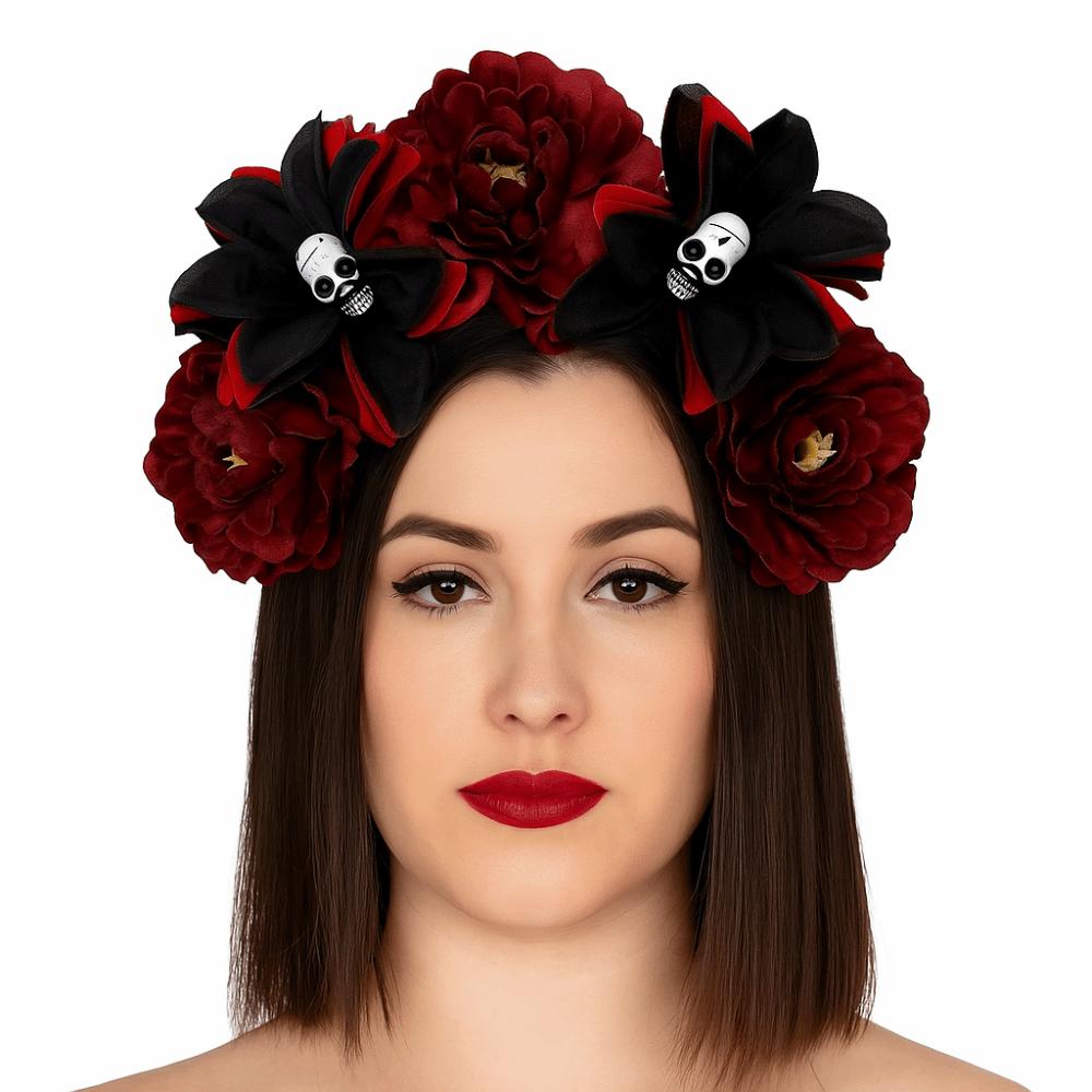 Exaggerated Skull Head Headband Halloween Decor Gothic Flower Hairband Halloween Hair Hoop  Party