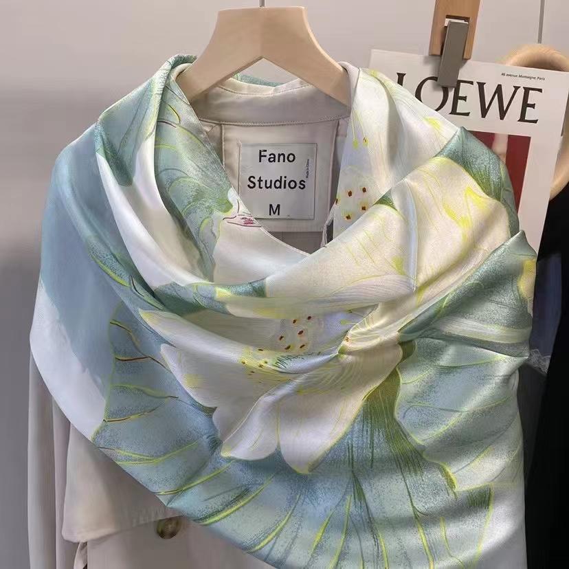 China Style Blue White 100% Silk Flower Women'S Scarf Shawl Dufanda Fall Winter Long Scarves Hijabs Fashion Silk Scarf
