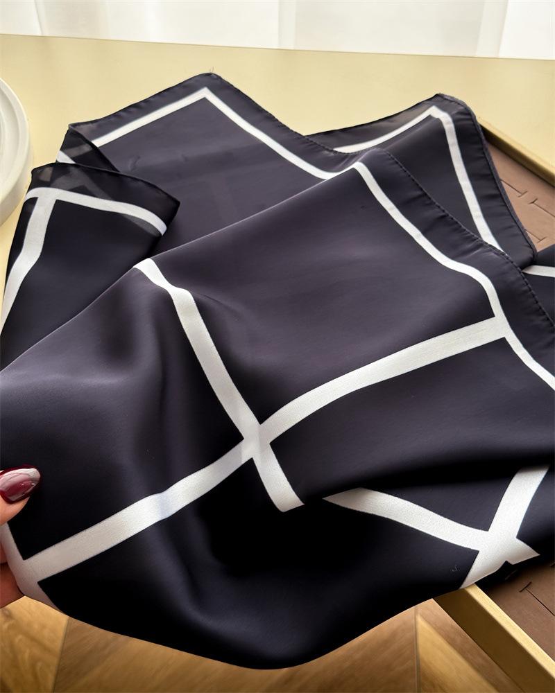 Women S Plaid Printed Silk Like Square Scarf For Sun Protection