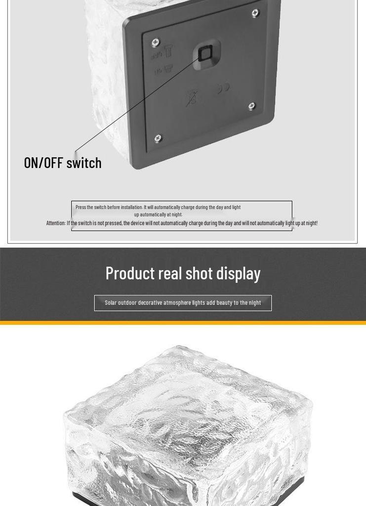 Outdoor Solar Ice Brick 4-LED Lamp for Courtyard and Landscape Pathways