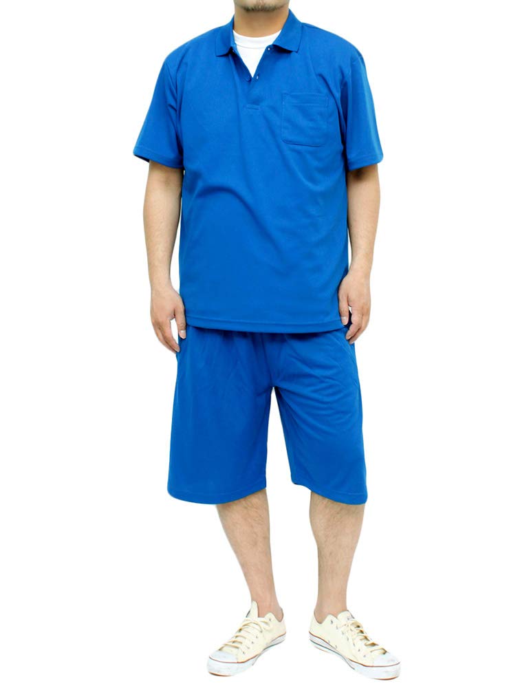 

One Colors Plus Size Dry UV Protection Jersey Polo Shirt and Royal Size 4L Men s Set, Sweat-Wicking, Quick-Drying, Mesh, Shorts, Blue,