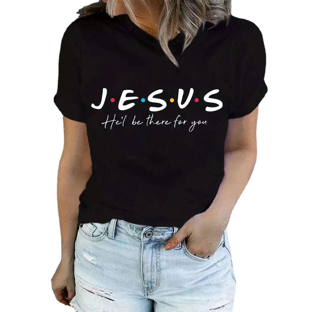 ZIMOXUAN T-Shirt mit Jesus-Buchstaben-Aufdruck, kurzärmliges, lässiges Oberteil mit Rundhalsausschnitt für Frühling und Sommer