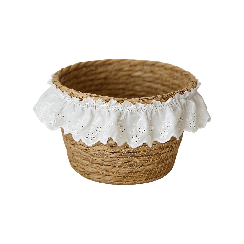 Oval Round Storage Basket with Lace Trim Organizer Basket Desktop Sundries Storage Box Camping