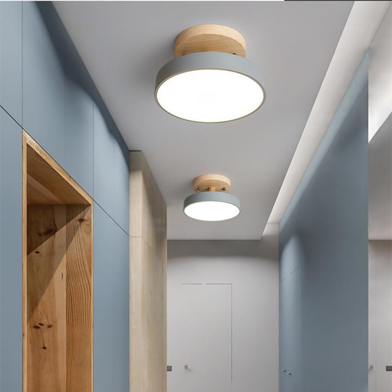 Modern Minimalist Macaron Ceiling Light for Corridors, Entrances, and Balconies with Solid Wood Design
