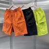 Trendy Men's Loose Cargo Orange Durable Fabric Casual Streetwear Summer Elastic Waist Shorts
