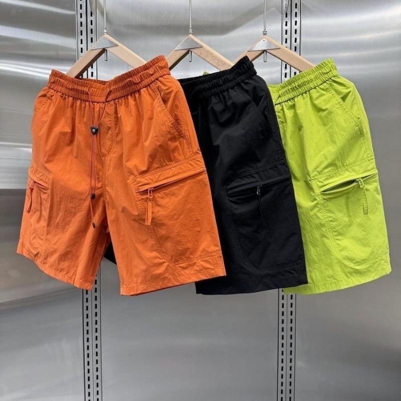Trendy Men's Loose Cargo Orange Durable Fabric Casual Streetwear Summer Elastic Waist Shorts