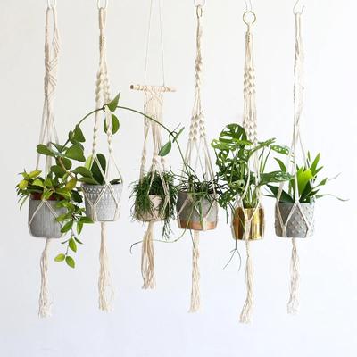 Vintage Makramee Hängekörbe Baumwolle Handgefertigt Blumentopf Netz Pflanzenhänger Halter Korb Garten Zuhause Übertopf Wanddeko