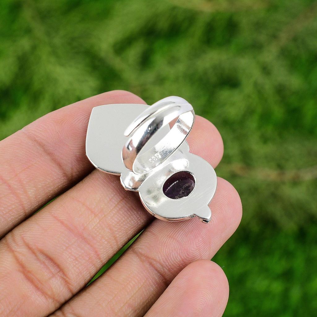 Natural Star Amethyst Statement Bird Adjustable Ring 925 Silver For Women