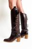 Women Modern Stylish Fashion Boots Genuine Leather Brown Genuine Leather Thick Heel Tassel Western Cowboy Boots