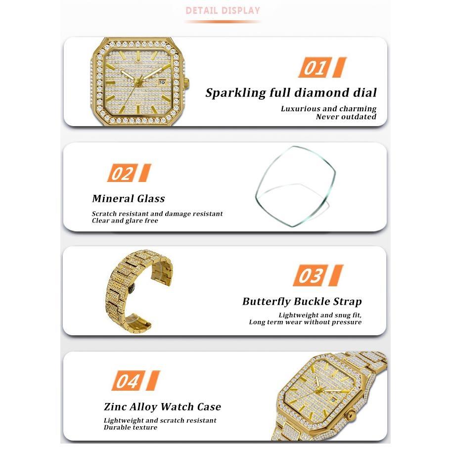 Luxury Full Diamond Watch Men Sparkling Rhinestone Dial Stainless Steel Bracelet Women Elegant Bling Dress Watch
