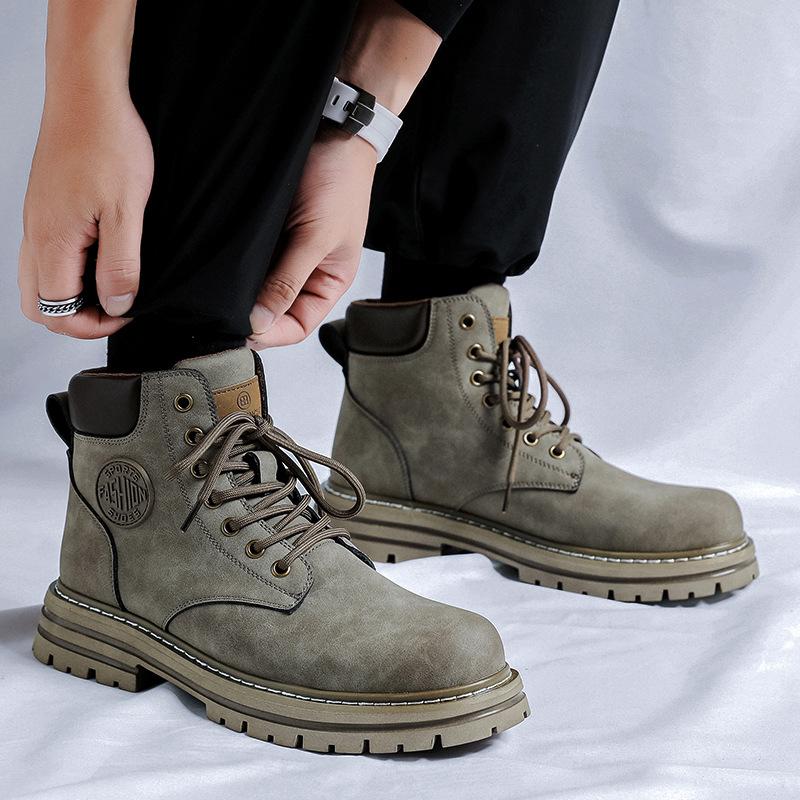 Couple's Rhubarb Boots Don't Suck, Velvet Tooling Boots, Thick-soled Height-increasing Versatile Men's Martin Boots 6519-A