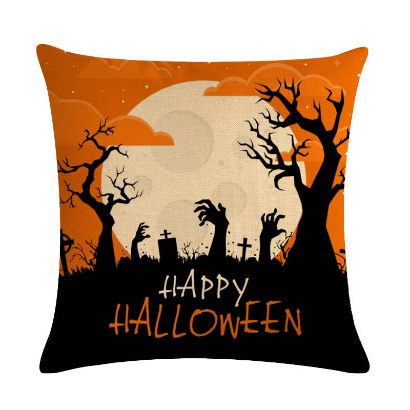 Home Decoration Pumpkin Cat Witch Halloween Happy Printing Poly Pillow Pillow Case Funda De Almohada