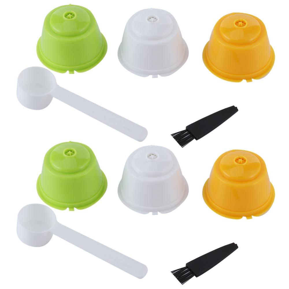 6pcs Leak Proof Design Reusable Coffee Filter Cup With Brush Spoon Set Coffee Capsule Kit  Home Use