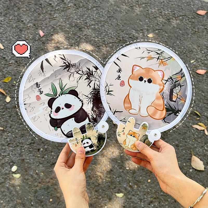 Portable Cartoon Folding Fan Kawaii Creative Foldable Fan Cool Summer Hand Fan Flying Disk Pocket Cloth Fan Gifts For Kids