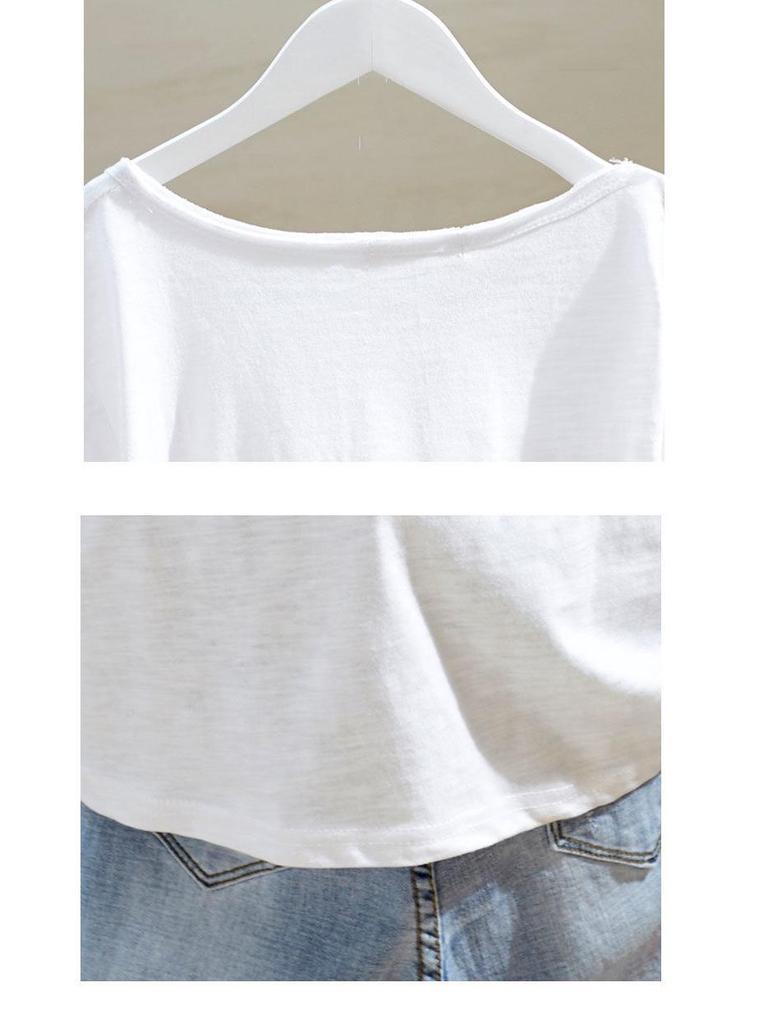 Damska koszulka z dekoltem V, krótkim rękawem, wykonana z bawełny bambusowej - Lato 2025, Styl koreański, Casualowa, Biała baza